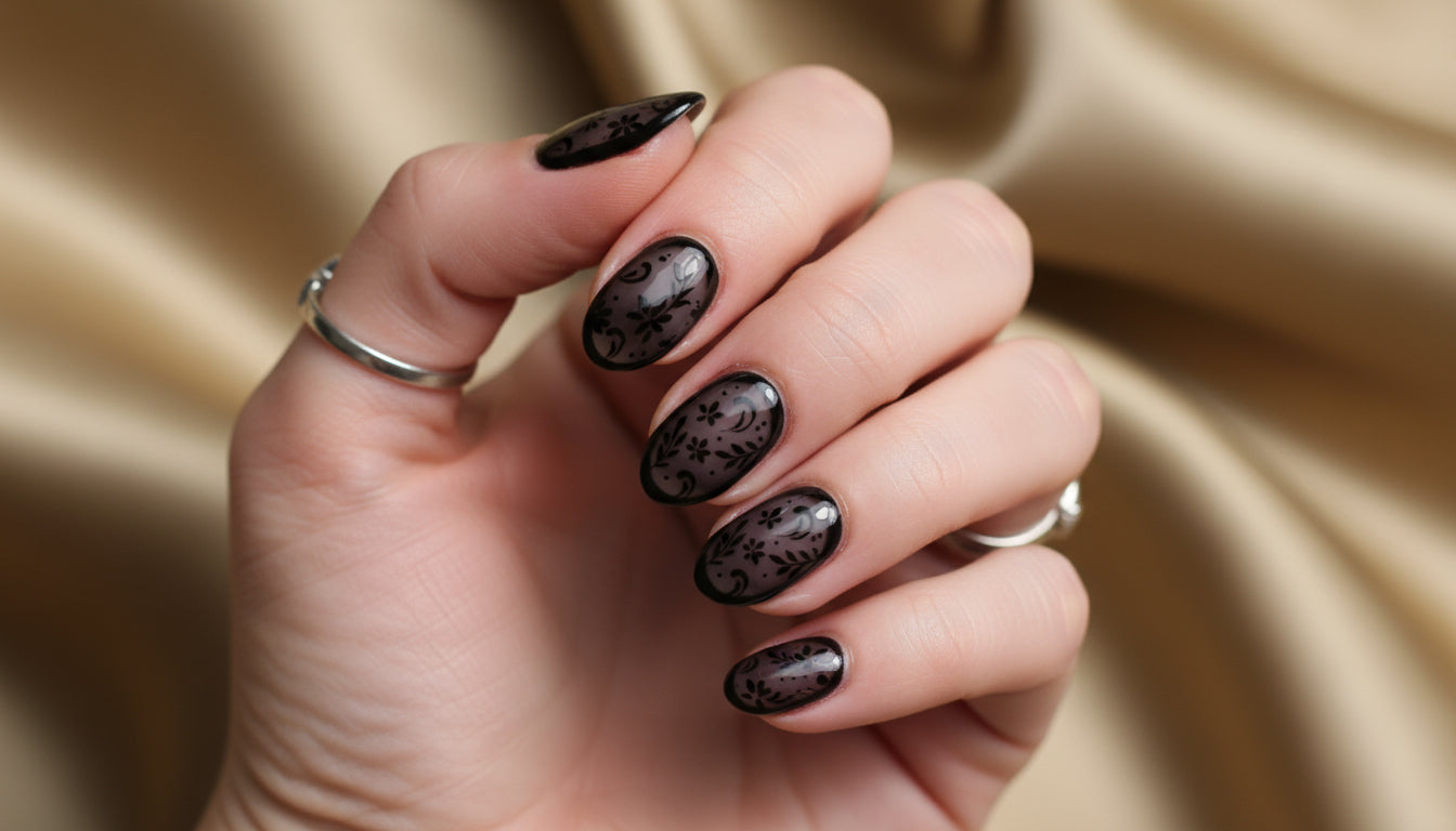 Black lace Gel Nails