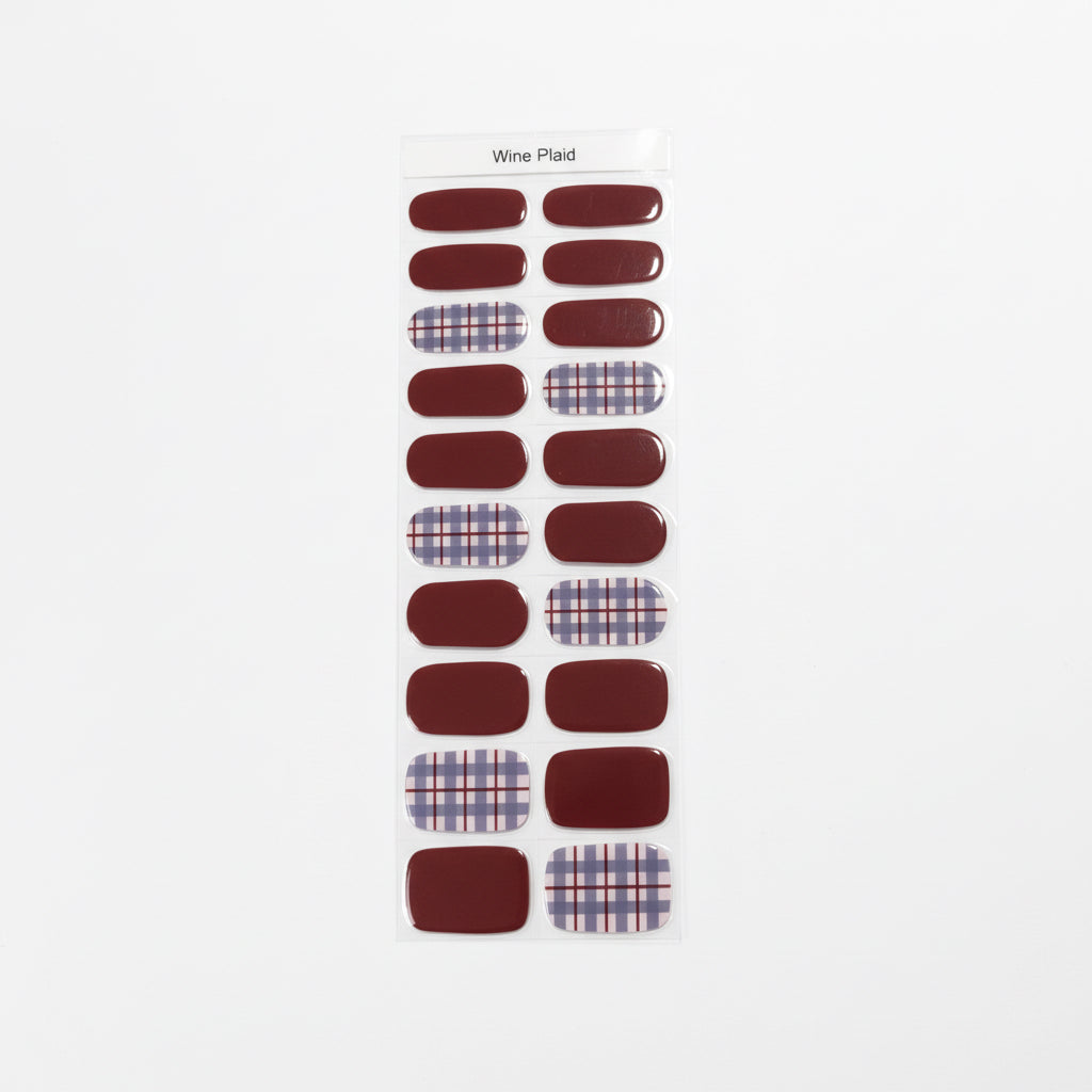 Wine Plaid UV Gel Nail Strips