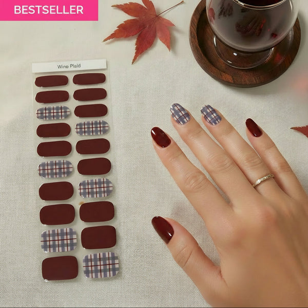 Wine Plaid UV Gel Nail Strips